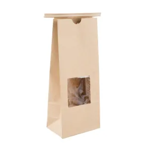 1 lb. Natural Kraft Resealable WINDOW Coffee Bag with Ties