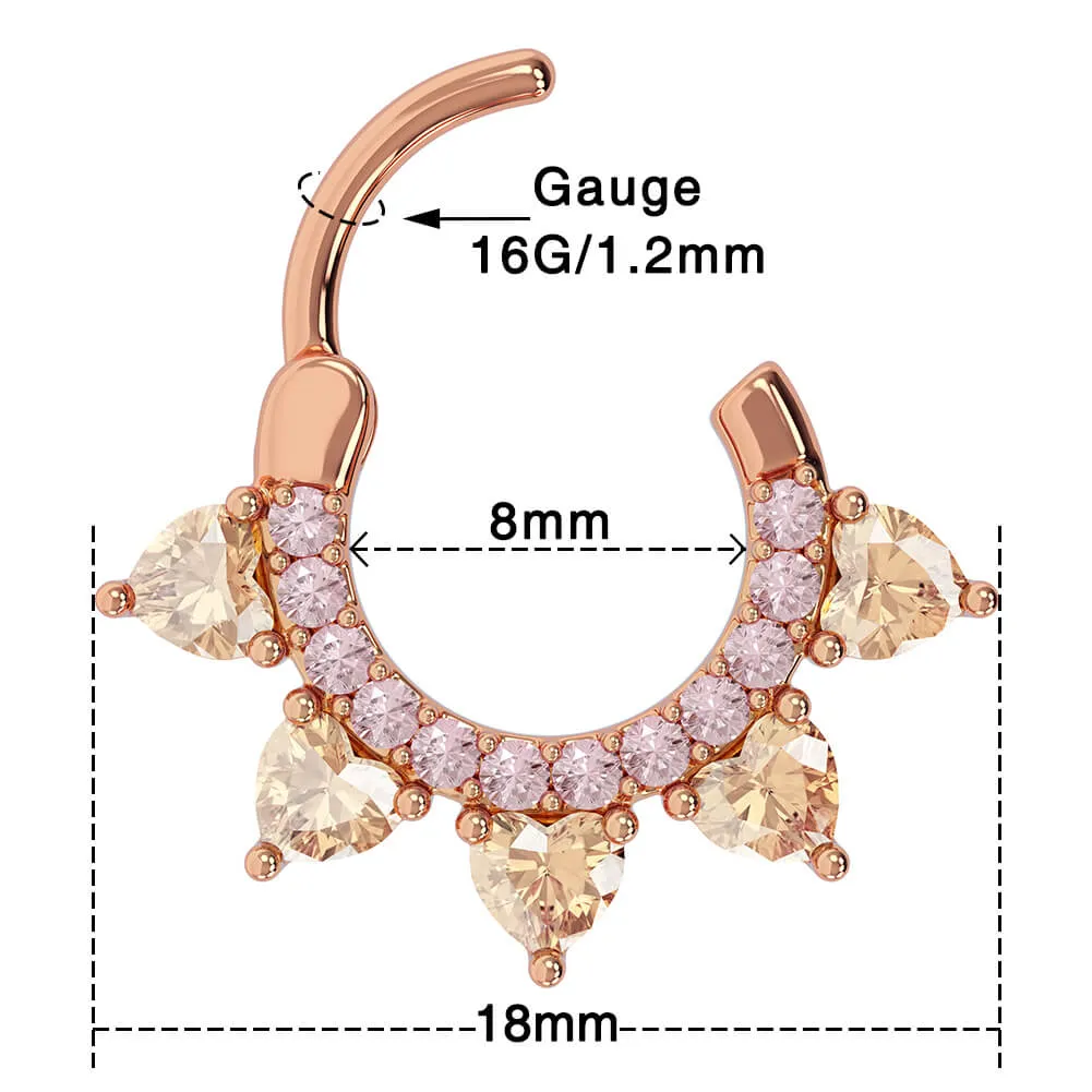 16G CZ Heart Septum Ring Daith Clicker Hoop
