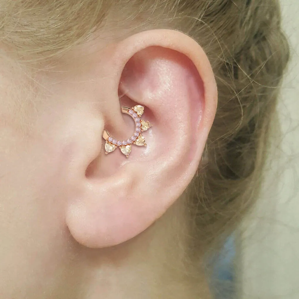 16G CZ Heart Septum Ring Daith Clicker Hoop