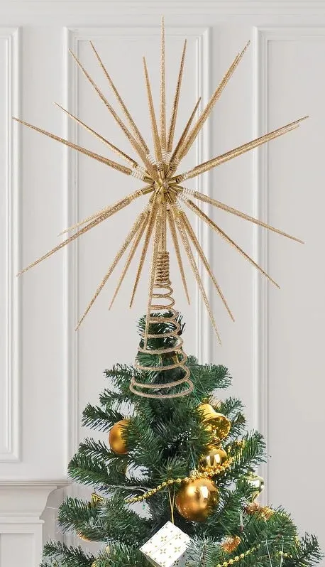 16" Champagne Gold Starburst Foldable Tree Topper