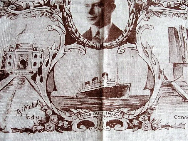 1937 CORONATION Handkerchief King Edward VI,Royalty Souvenir Hanky,English Royal Memorabilia,RARE Collectible Royalty Queen Elizabeths Father