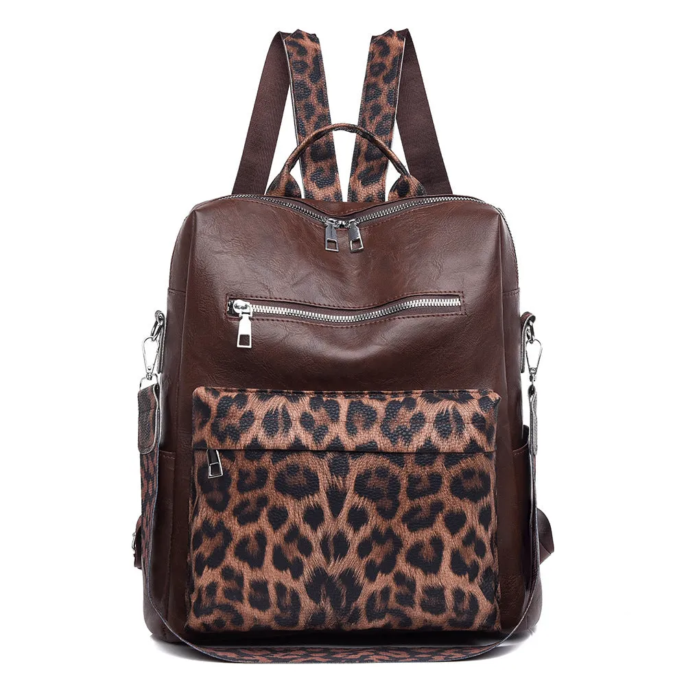 2025 popular New Women's Backpack Casual Large Capacity Trendy Leopard Print Backpack Anti-theft Mommy Bag School Bag Wholesale