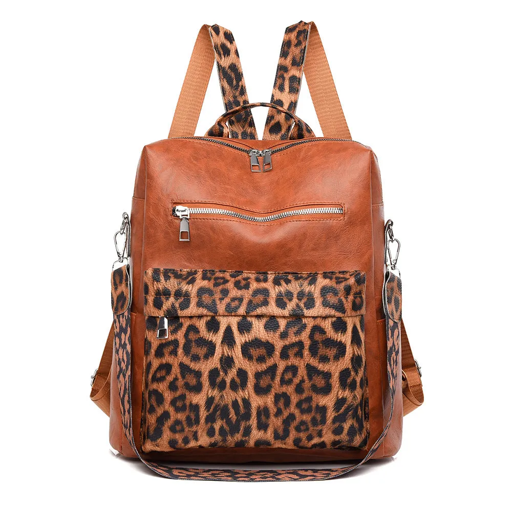 2025 popular New Women's Backpack Casual Large Capacity Trendy Leopard Print Backpack Anti-theft Mommy Bag School Bag Wholesale