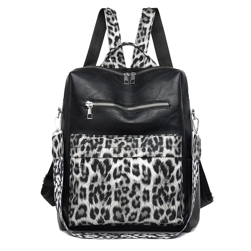 2025 popular New Women's Backpack Casual Large Capacity Trendy Leopard Print Backpack Anti-theft Mommy Bag School Bag Wholesale