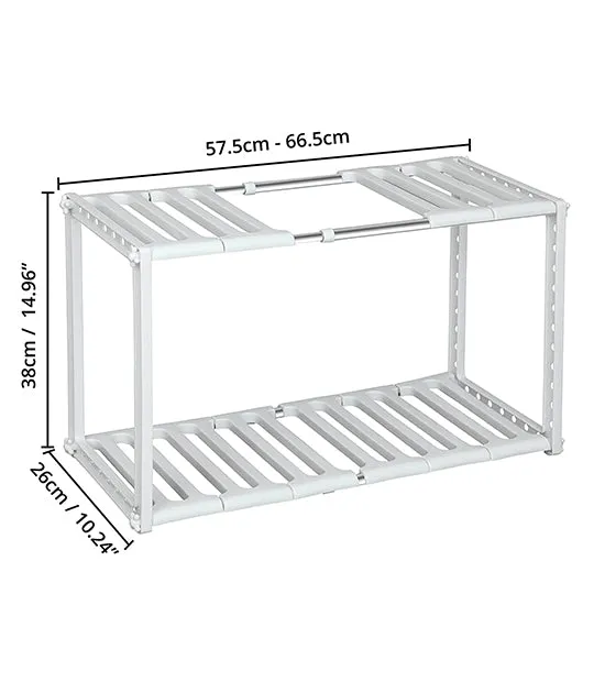 ABOUT SPACE Under Sink Storage Organizer Rack - 2-Tier Stainless Steel Expandable Tawa Holder with Detachable Shelf - (50 cm to 70 cm Height Adjustable Size)