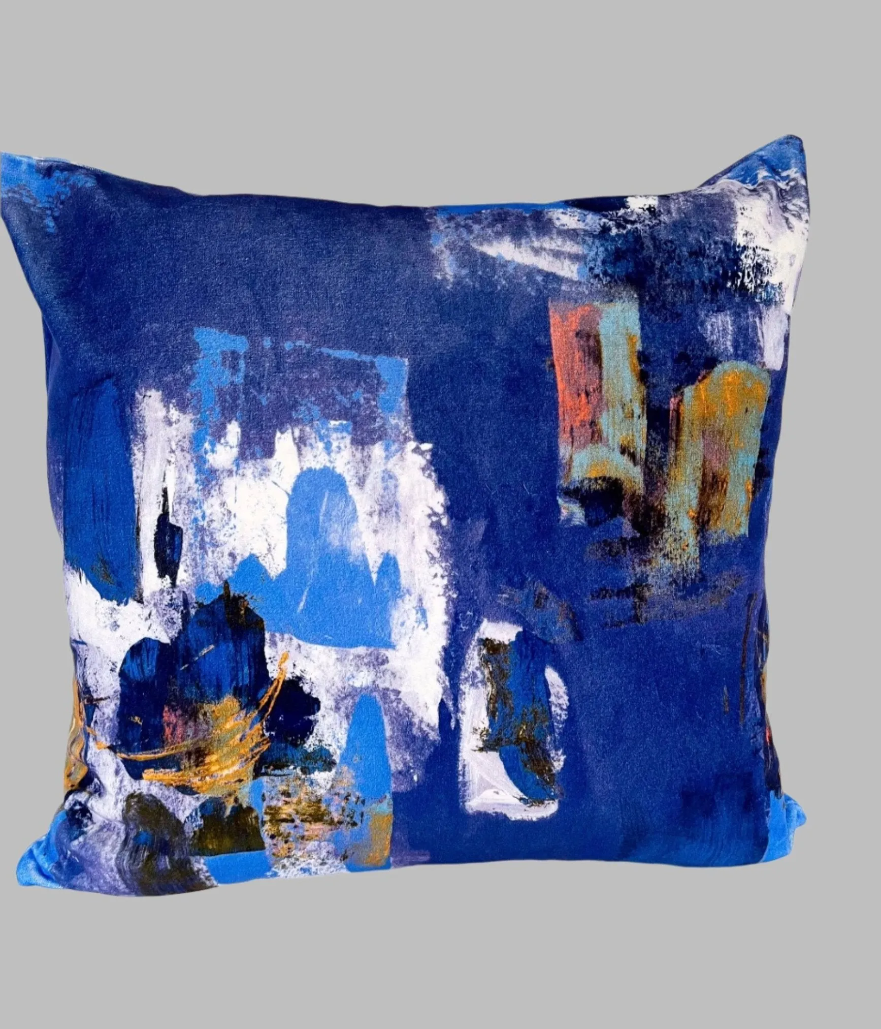 Abstract painterly Velvet Cushion - Cobalt