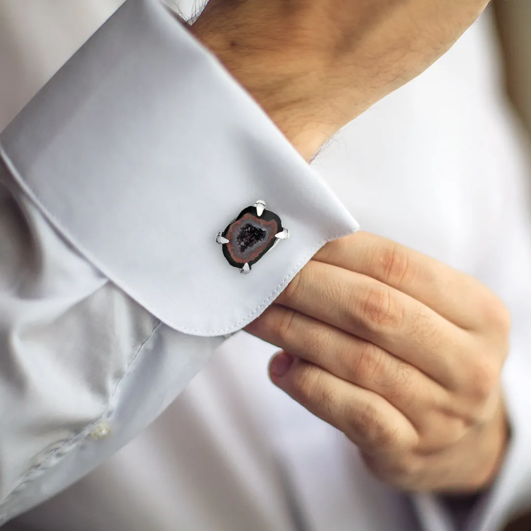 Agate Druzy Geode Claw Sterling Cufflinks