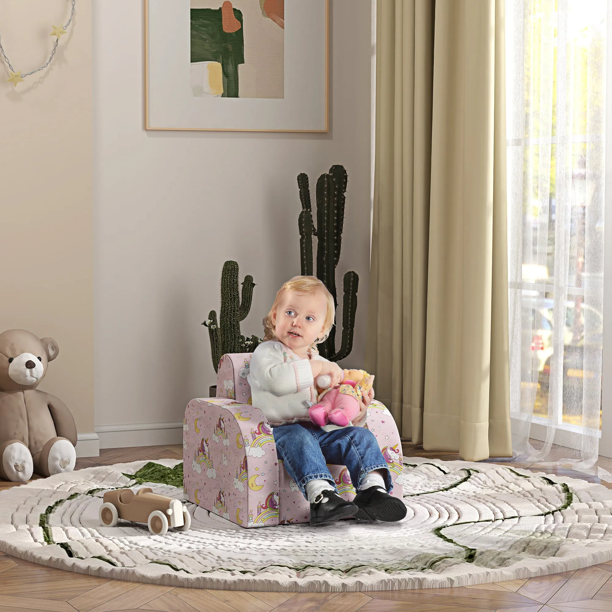 AIYAPLAY Kids Armchair, Foldable Toddler Chair for Bedroom - Pink