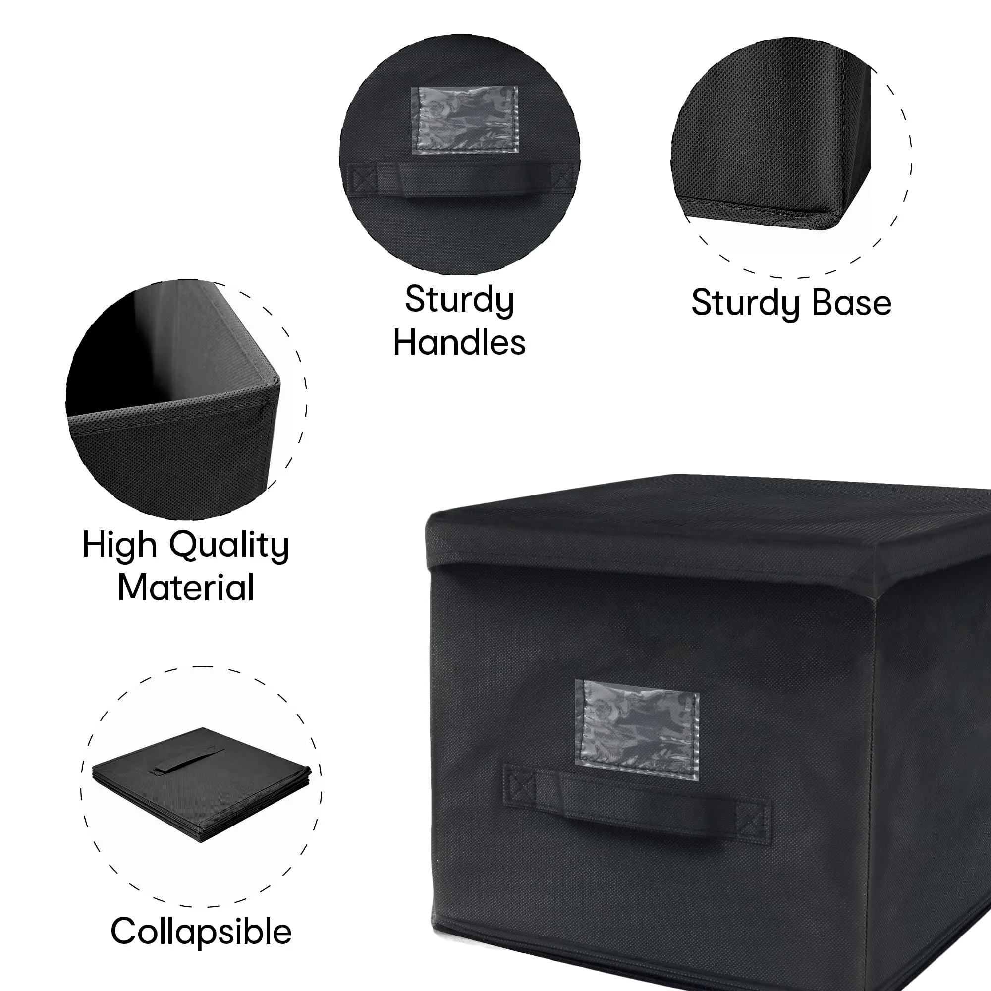 Anko Non-Woven Felt Fabric Collapsible Drawer organisers | Set of 4 | Foldable Storage Box for Clothes, Accessories, Makeup (Black And White)