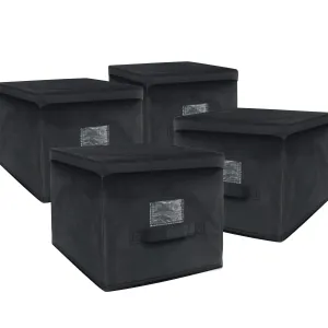 Anko Non-Woven Felt Fabric Collapsible Drawer organisers | Set of 4 | Foldable Storage Box for Clothes, Accessories, Makeup (Black And White)
