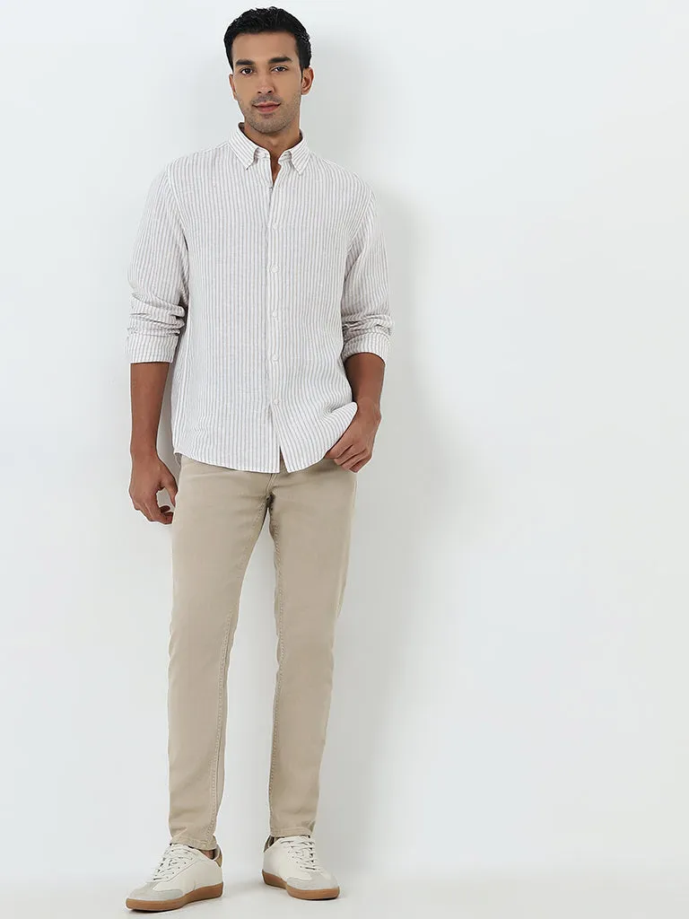 Ascot Beige Striped Relaxed-Fit Linen Shirt