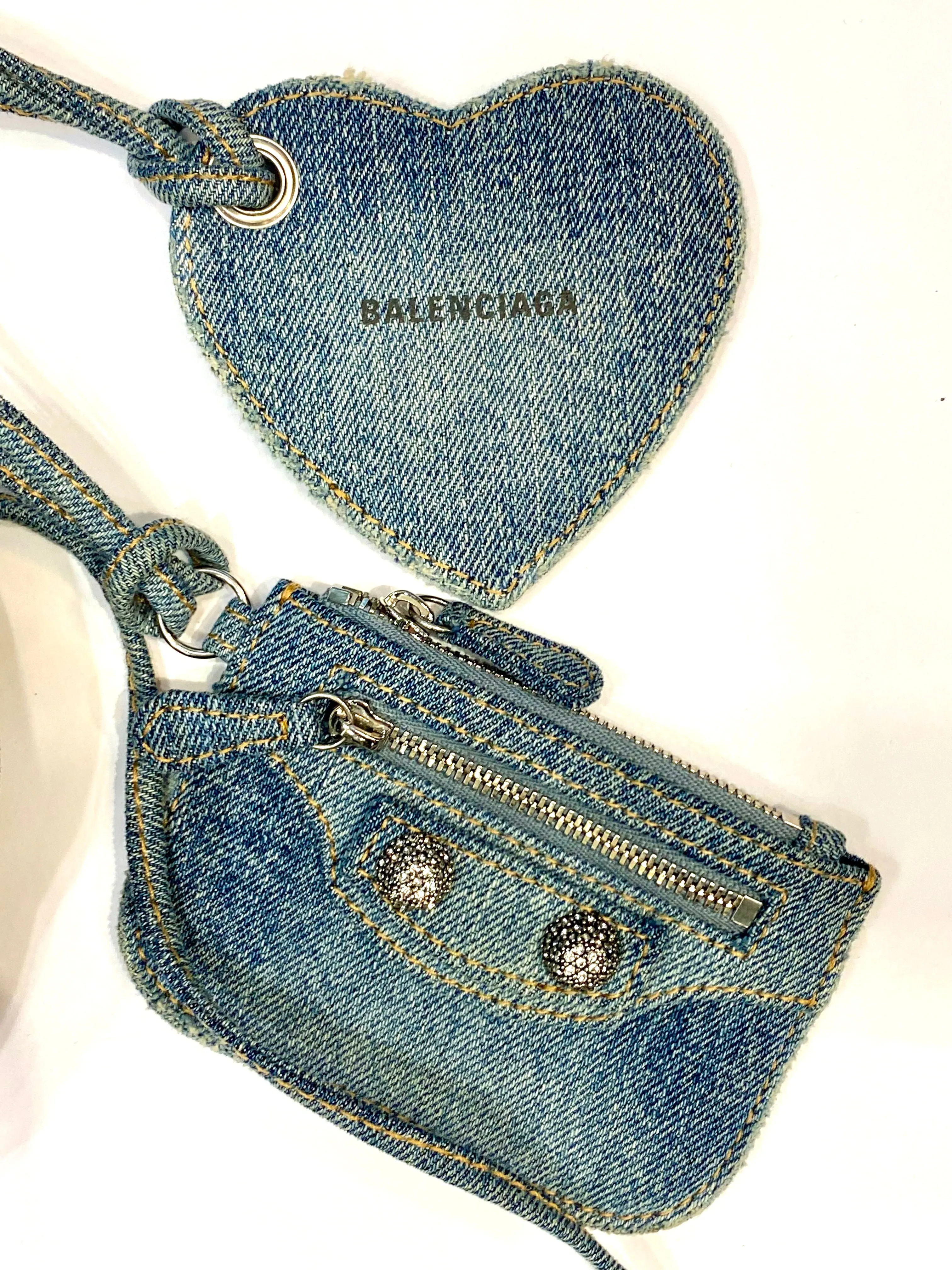 BALENCIAGA LE CAGOLE SMALL DENIM CRYSTAL SHOULDER BAG
