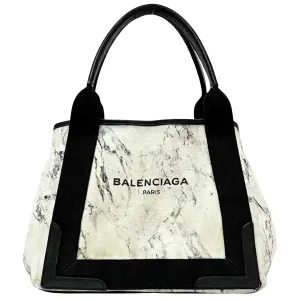 Balenciaga Navy White Canvas Bag