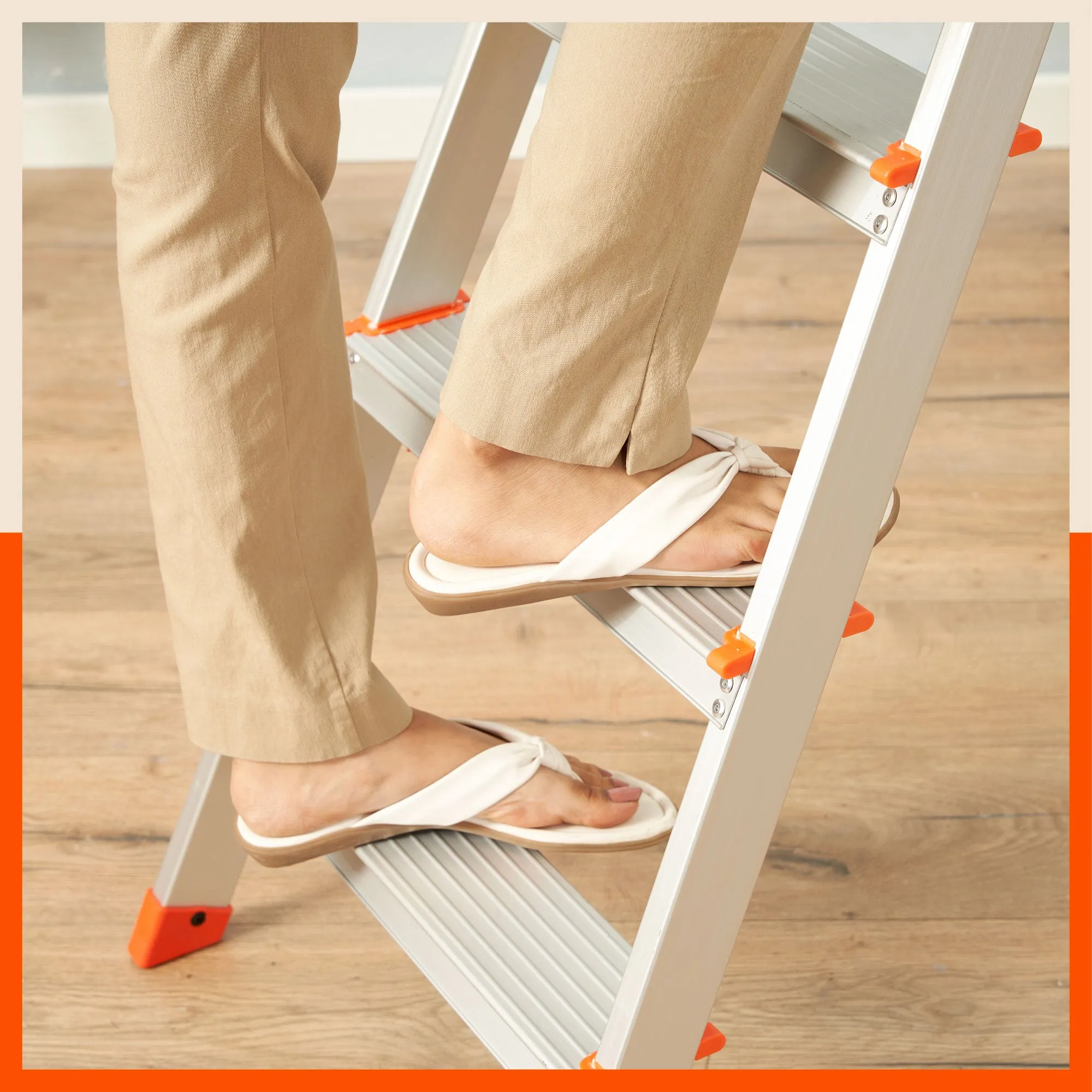 Bathla Advance 3-Step Foldable Aluminium Ladder For Home (Orange)