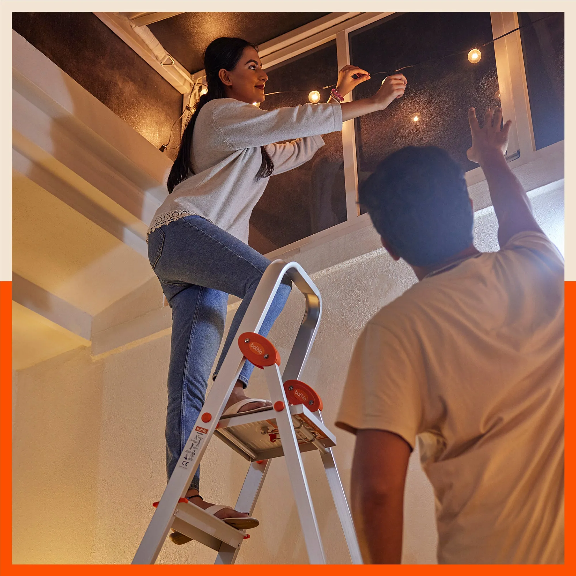 Bathla Advance 5-Step Foldable Aluminium Ladder For Home (Orange)