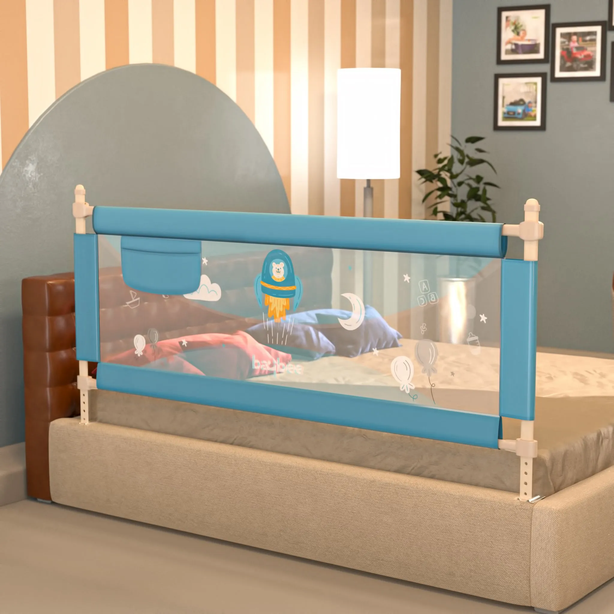 BAYBEE Bed Rail Guard Barrier for Baby Portable Safety Foldable Height Adjustable Falling Protector Fence (Print may varry) - 150 x 63 cm