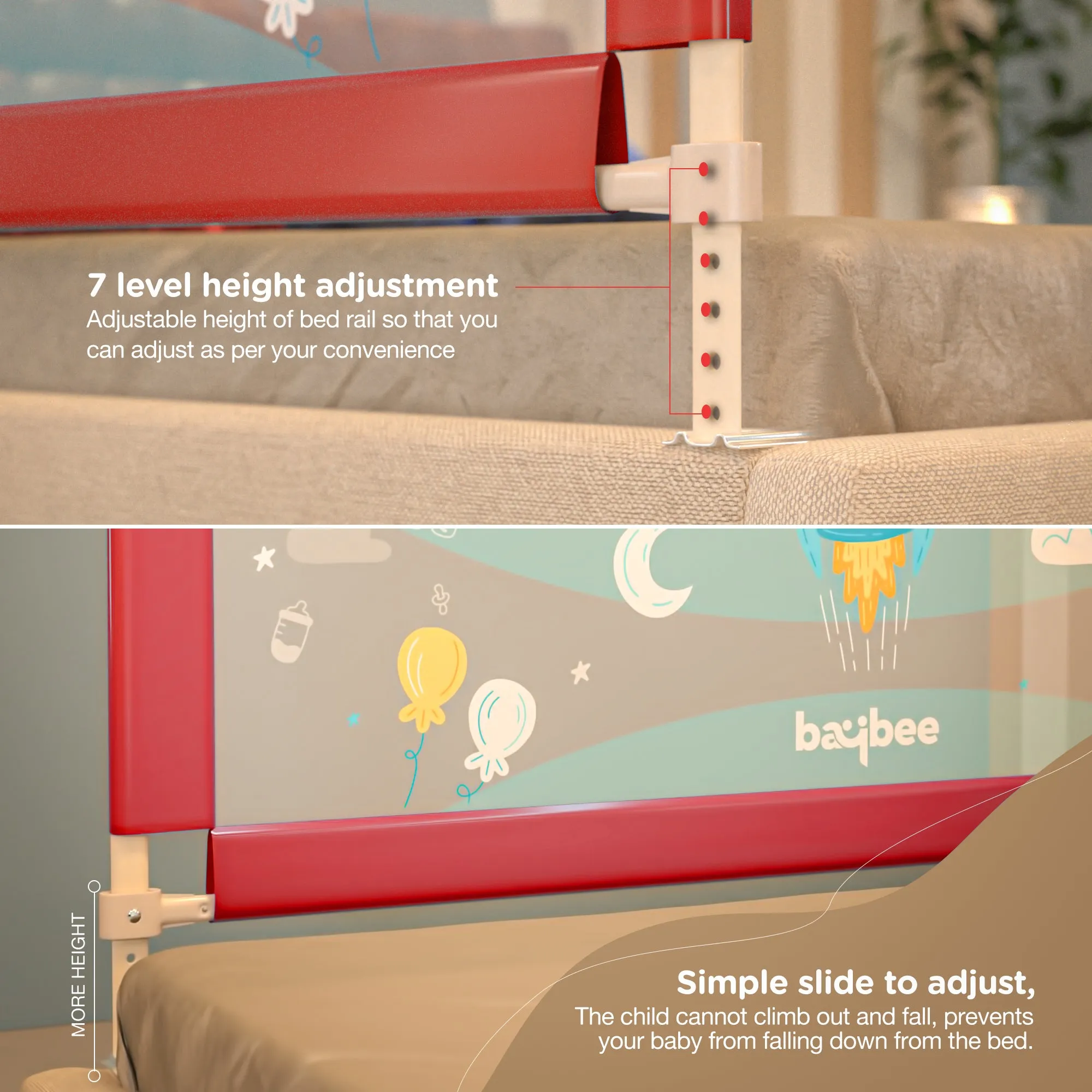 BAYBEE Bed Rail Guard Barrier for Baby Portable Safety Foldable Height Adjustable Falling Protector Fence (Print may varry) - 150 x 63 cm