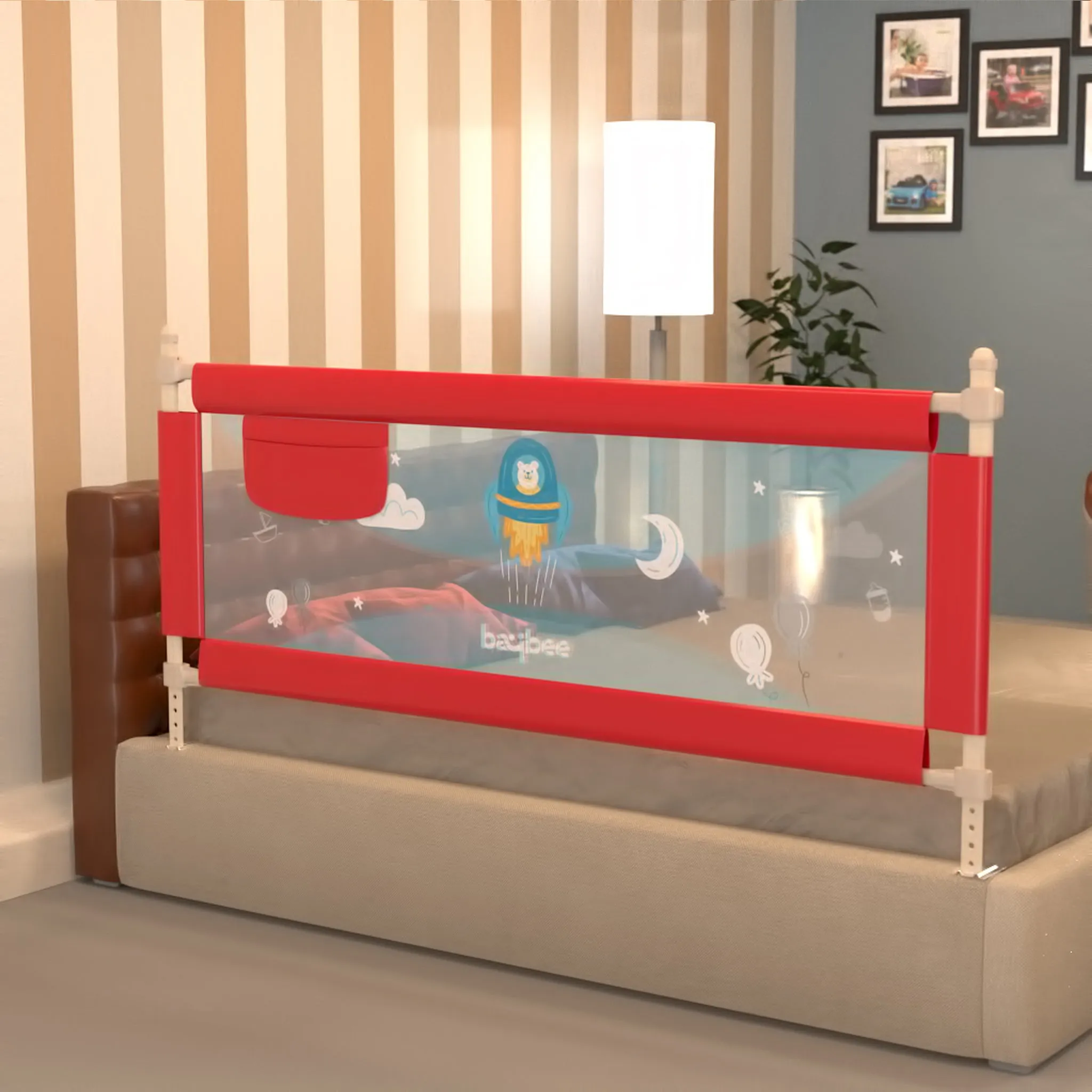 BAYBEE Bed Rail Guard Barrier for Baby Portable Safety Foldable Height Adjustable Falling Protector Fence (Print may varry) - 150 x 63 cm