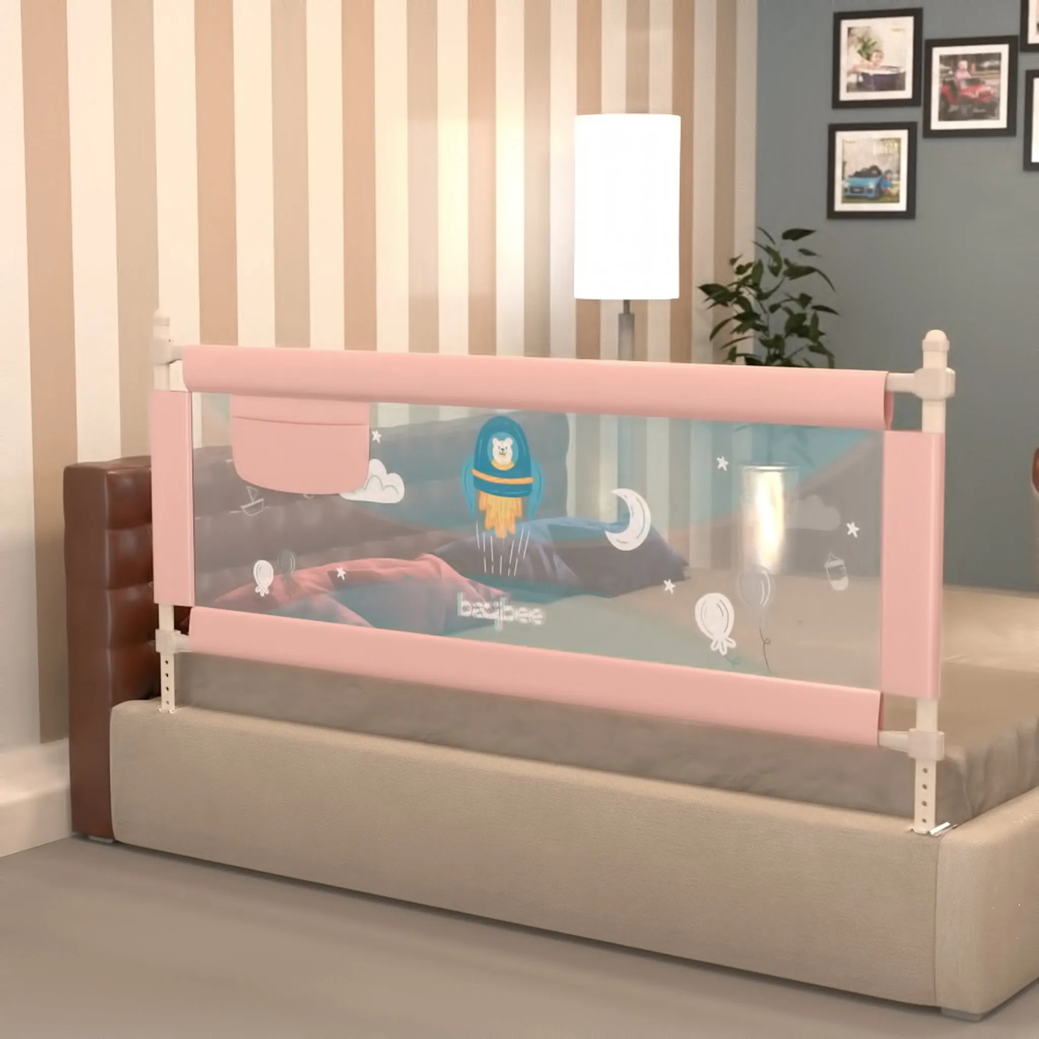 BAYBEE Bed Rail Guard Barrier for Baby Portable Safety Foldable Height Adjustable Falling Protector Fence (Print may varry) - 150 x 63 cm