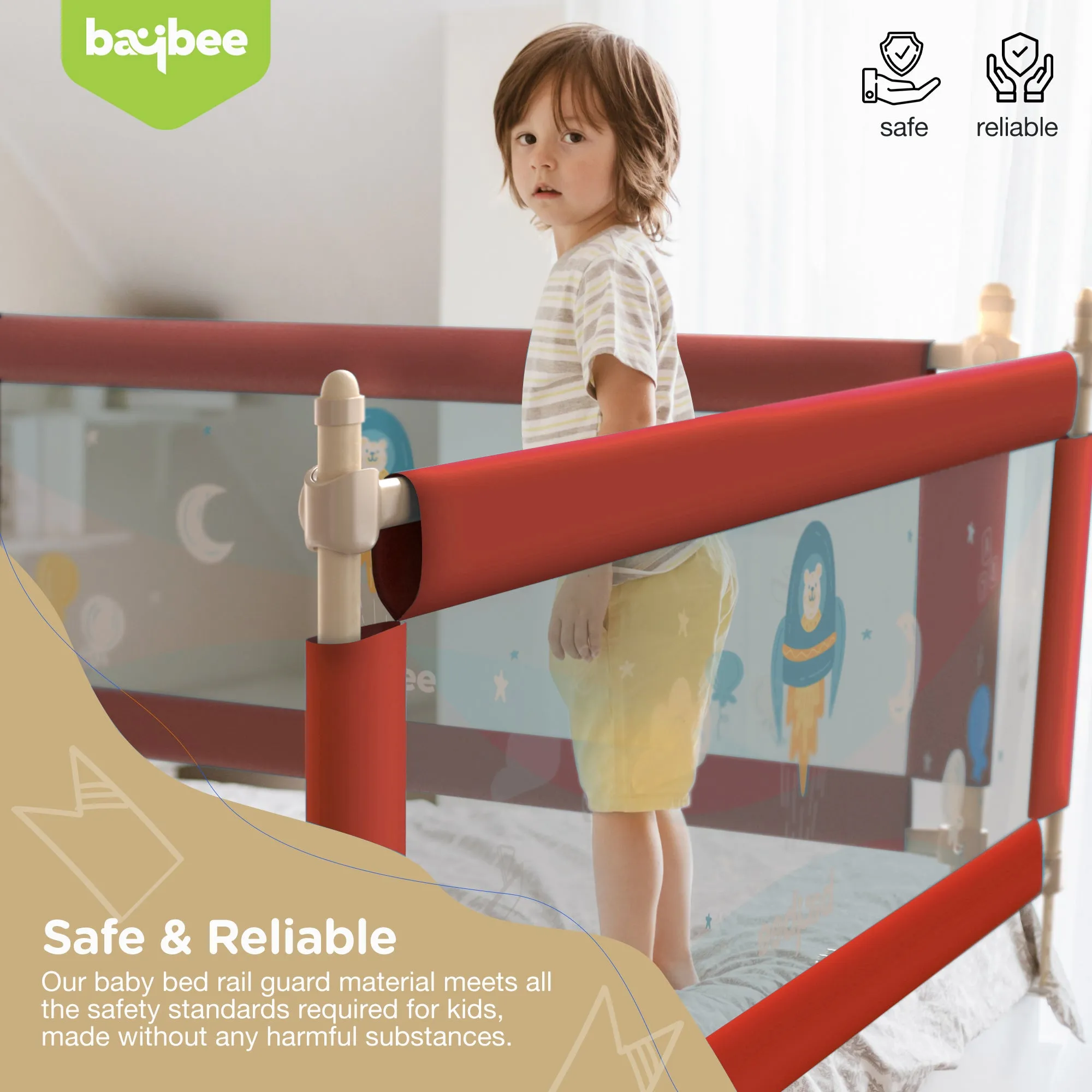 BAYBEE Bed Rail Guard Barrier for Baby Portable Safety Foldable Height Adjustable Falling Protector Fence (Print may varry) - 150 x 63 cm