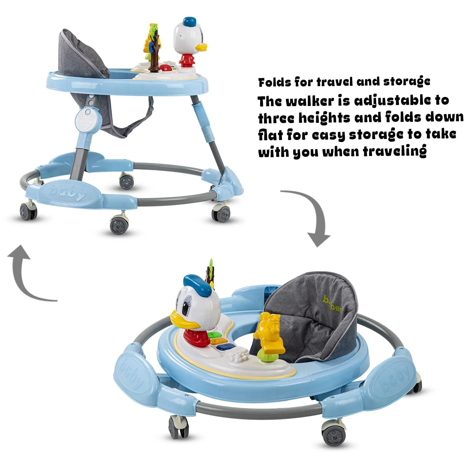 Baybee Bessie Baby Walker for Kids, Foldable Kids Walker with 3 Seat Height Adjustable, Cushion Seat
