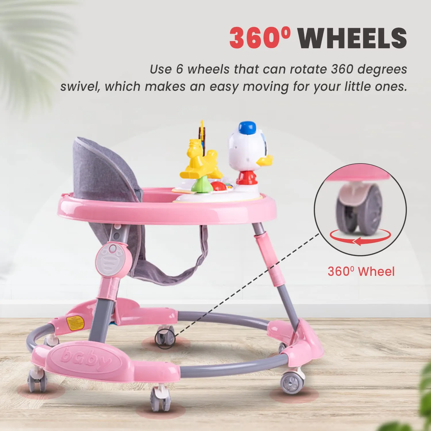 Baybee Bessie Baby Walker for Kids, Foldable Kids Walker with 3 Seat Height Adjustable, Cushion Seat
