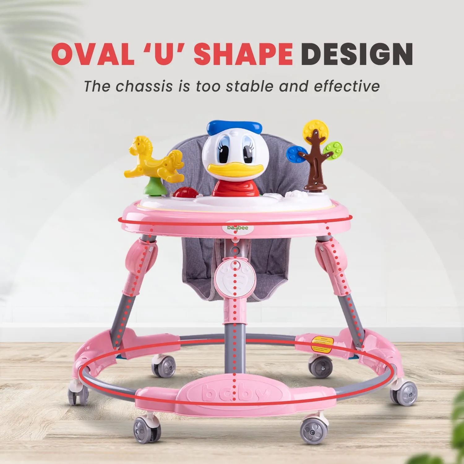 Baybee Bessie Baby Walker for Kids, Foldable Kids Walker with 3 Seat Height Adjustable, Cushion Seat