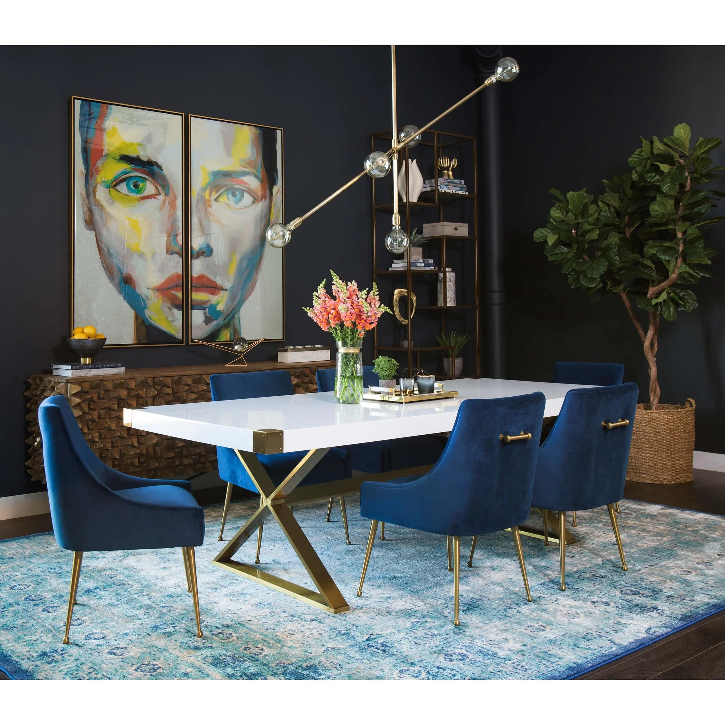 Beatrix Side Chair, Navy/Brushed Gold Base