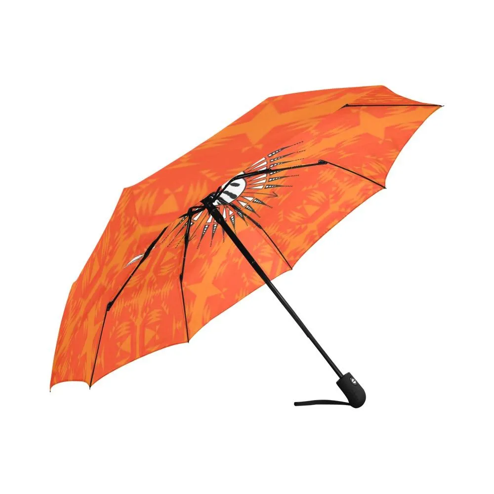 Between the Mountains Orange Feather Directions Auto-Foldable Umbrella