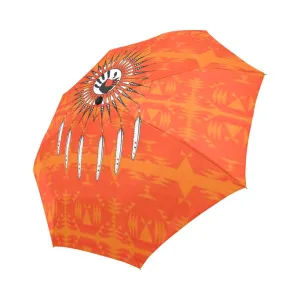 Between the Mountains Orange Feather Directions Auto-Foldable Umbrella