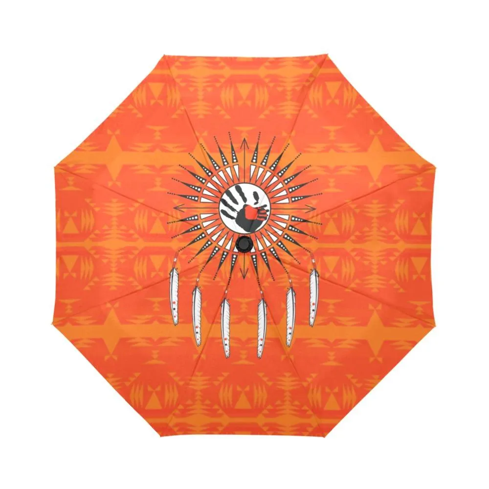 Between the Mountains Orange Feather Directions Auto-Foldable Umbrella