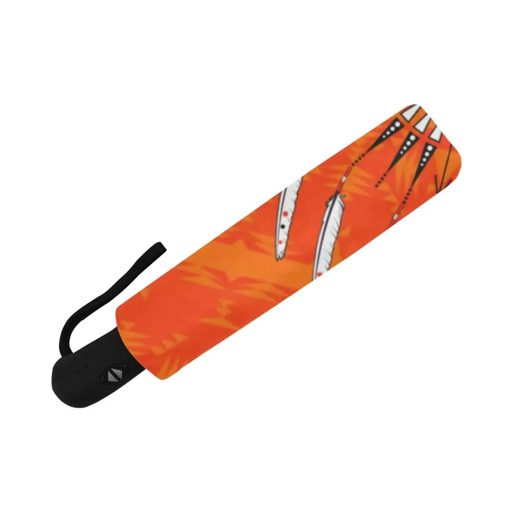 Between the Mountains Orange Feather Directions Auto-Foldable Umbrella