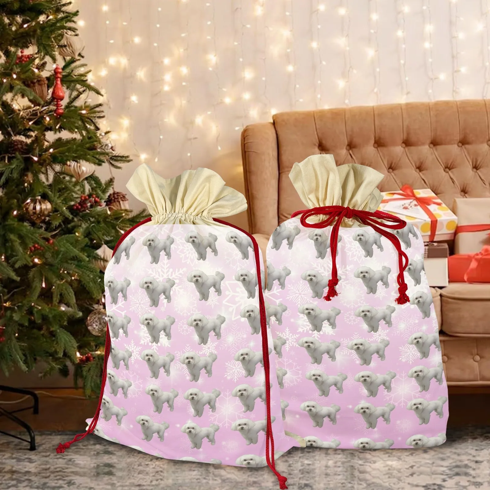 Bichon Holiday Drawstring Bag