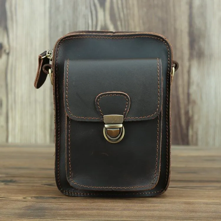 Brown Cool Leather Men Belt Pouch Vintage Coffee Waist Bag Belt Bag Hip Bag Mini Side Bag for Men