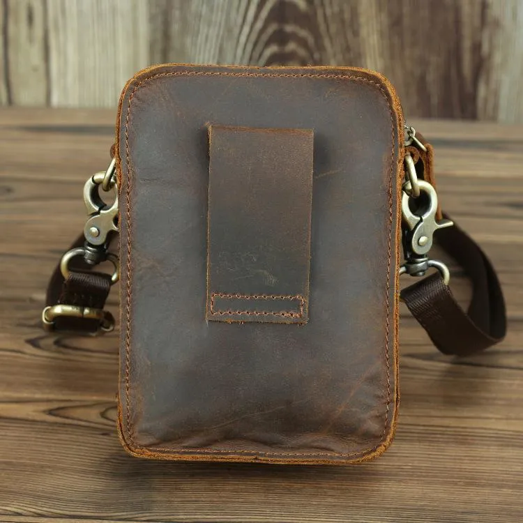 Brown Cool Leather Men Belt Pouch Vintage Coffee Waist Bag Belt Bag Hip Bag Mini Side Bag for Men