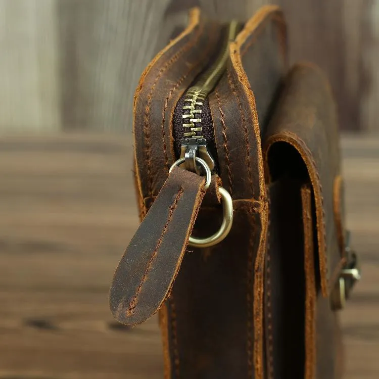 Brown Cool Leather Men Belt Pouch Vintage Coffee Waist Bag Belt Bag Hip Bag Mini Side Bag for Men