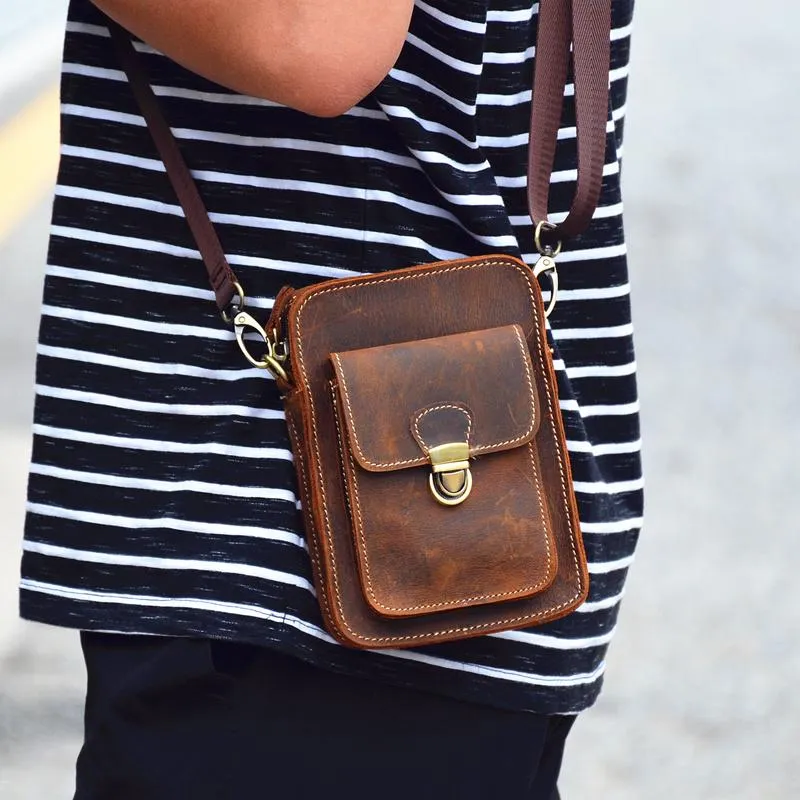 Brown Cool Leather Men Belt Pouch Vintage Coffee Waist Bag Belt Bag Hip Bag Mini Side Bag for Men