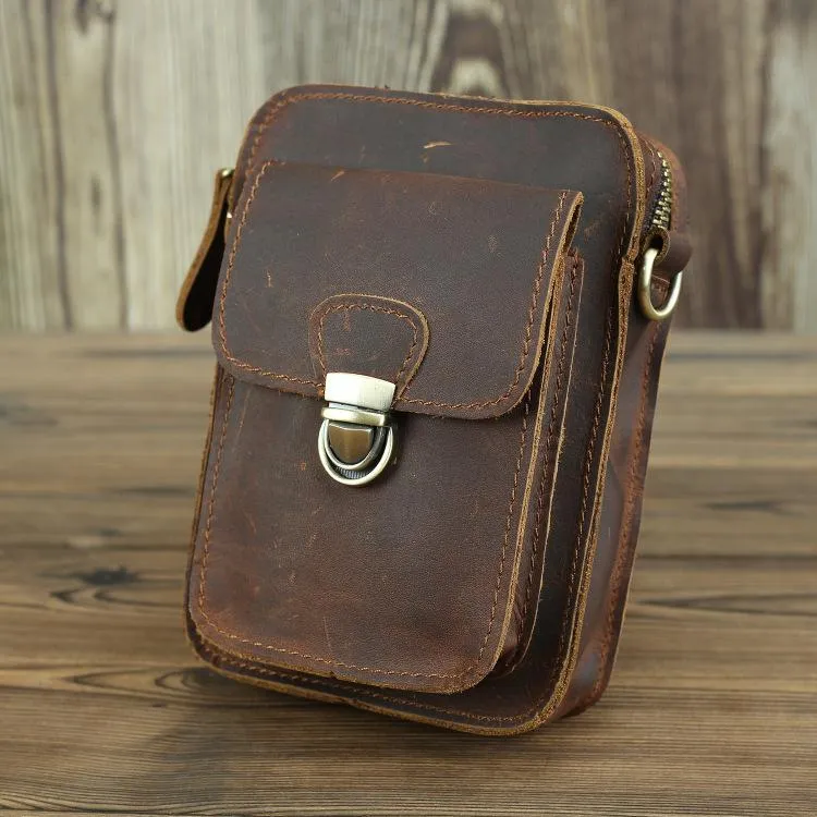 Brown Cool Leather Men Belt Pouch Vintage Coffee Waist Bag Belt Bag Hip Bag Mini Side Bag for Men