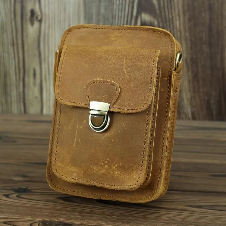 Brown Cool Leather Men Belt Pouch Vintage Coffee Waist Bag Belt Bag Hip Bag Mini Side Bag for Men