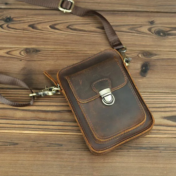 Brown Cool Leather Men Belt Pouch Vintage Coffee Waist Bag Belt Bag Hip Bag Mini Side Bag for Men