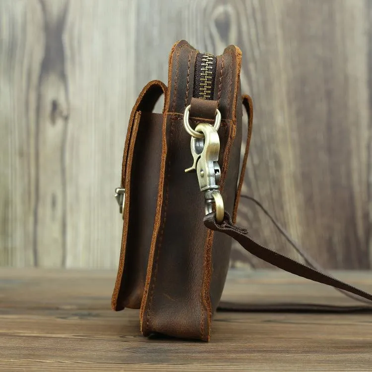 Brown Cool Leather Men Belt Pouch Vintage Coffee Waist Bag Belt Bag Hip Bag Mini Side Bag for Men
