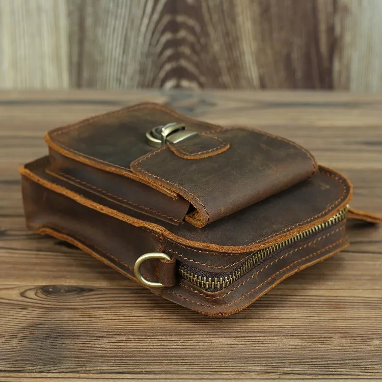 Brown Cool Leather Men Belt Pouch Vintage Coffee Waist Bag Belt Bag Hip Bag Mini Side Bag for Men