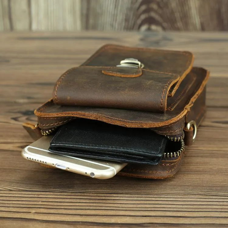 Brown Cool Leather Men Belt Pouch Vintage Coffee Waist Bag Belt Bag Hip Bag Mini Side Bag for Men