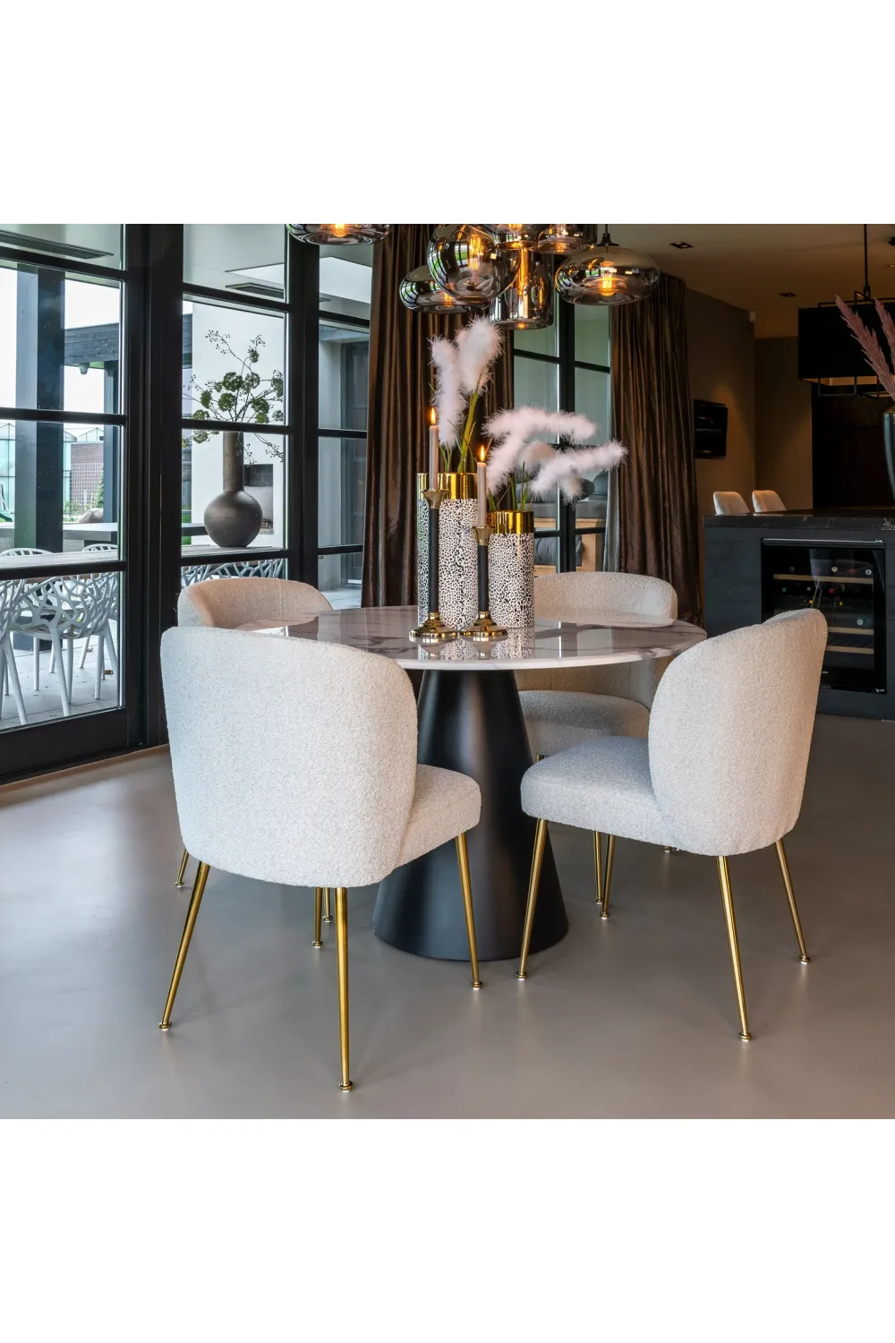 Brushed Gold Leg White Bouclé Chair | OROA Cannon