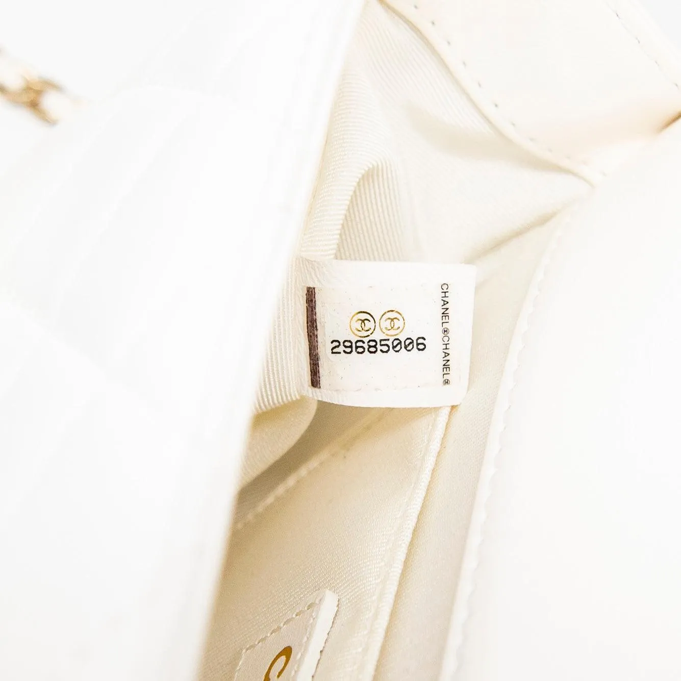 Chanel White Pearl Logo Mini Flap