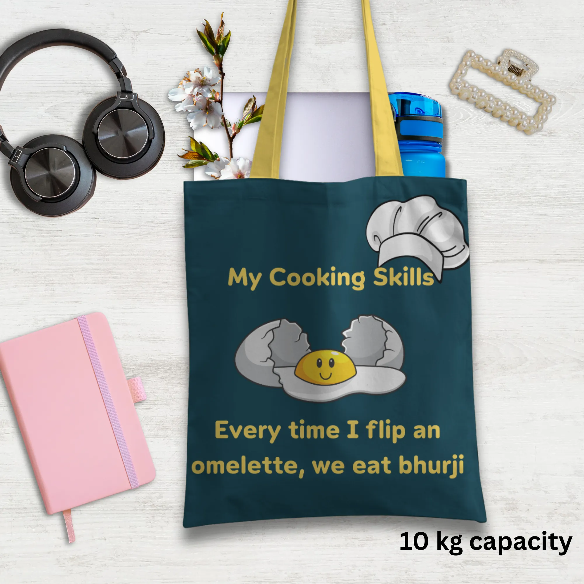 Cooking Skills Omletter to Bhurji Tote Bag with Zipper Dark Green