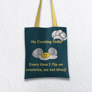 Cooking Skills Omletter to Bhurji Tote Bag with Zipper Dark Green