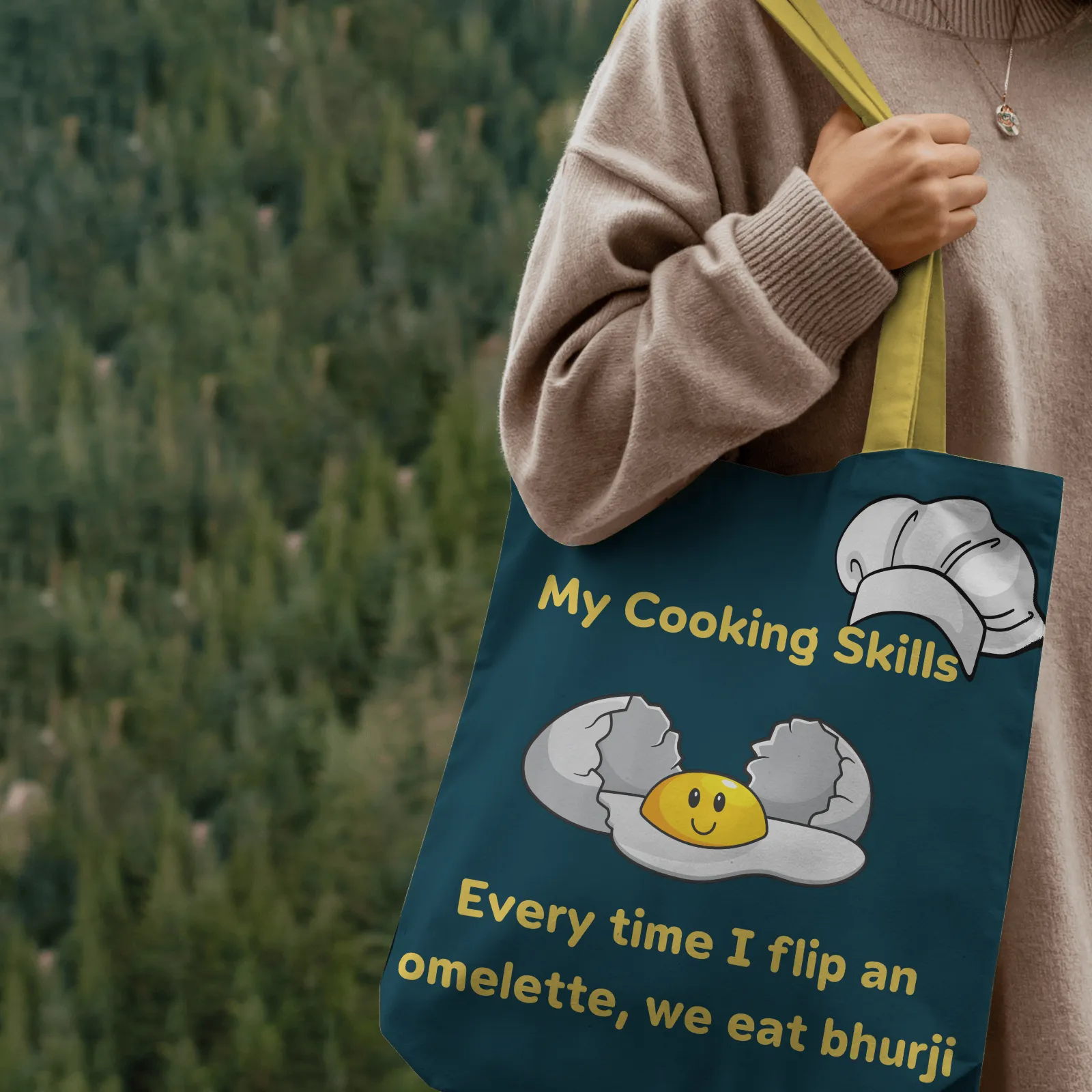 Cooking Skills Omletter to Bhurji Tote Bag with Zipper Dark Green