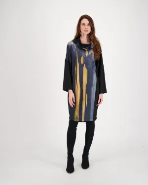 Cowl Neck Gold Print Dress