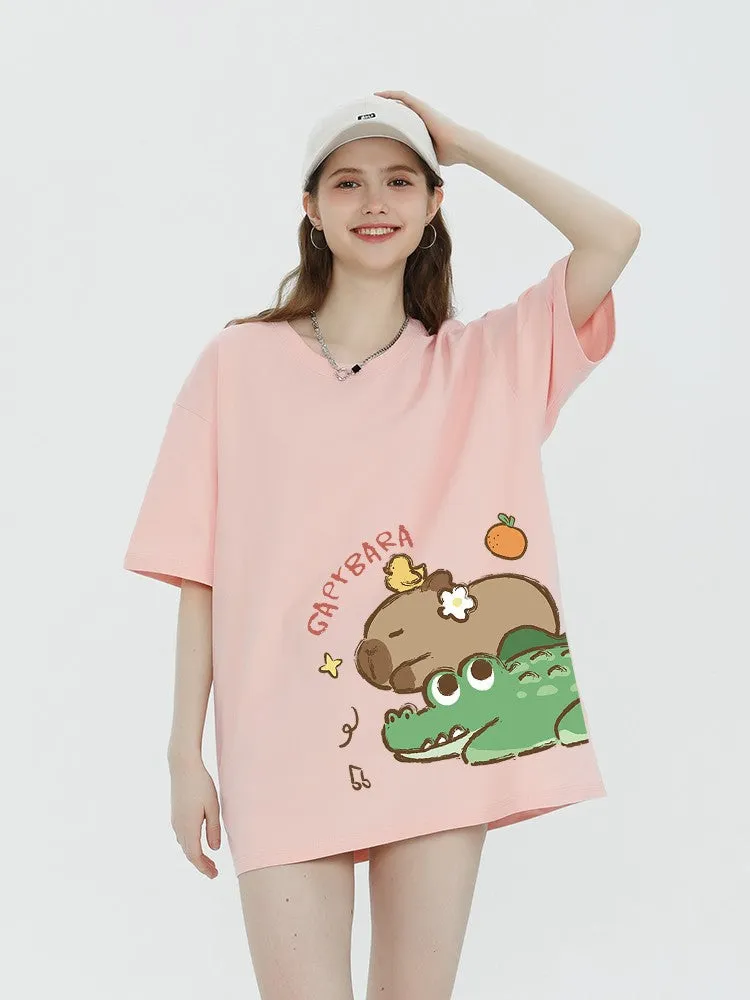 Crocodile graphic T-shirt women's short-sleeved top